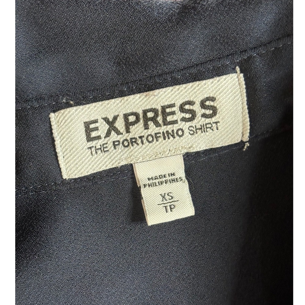 Express Womens The Portofino Shirt XS Black Roll Tab Satin Blouse‎ Dressy Career - Picture 4 of 8
